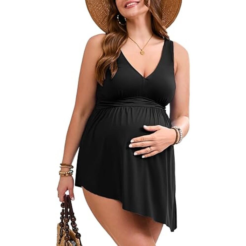 Summer Mae Women's Maternity One Piece Swim Dress Ruched Side Black Size 12